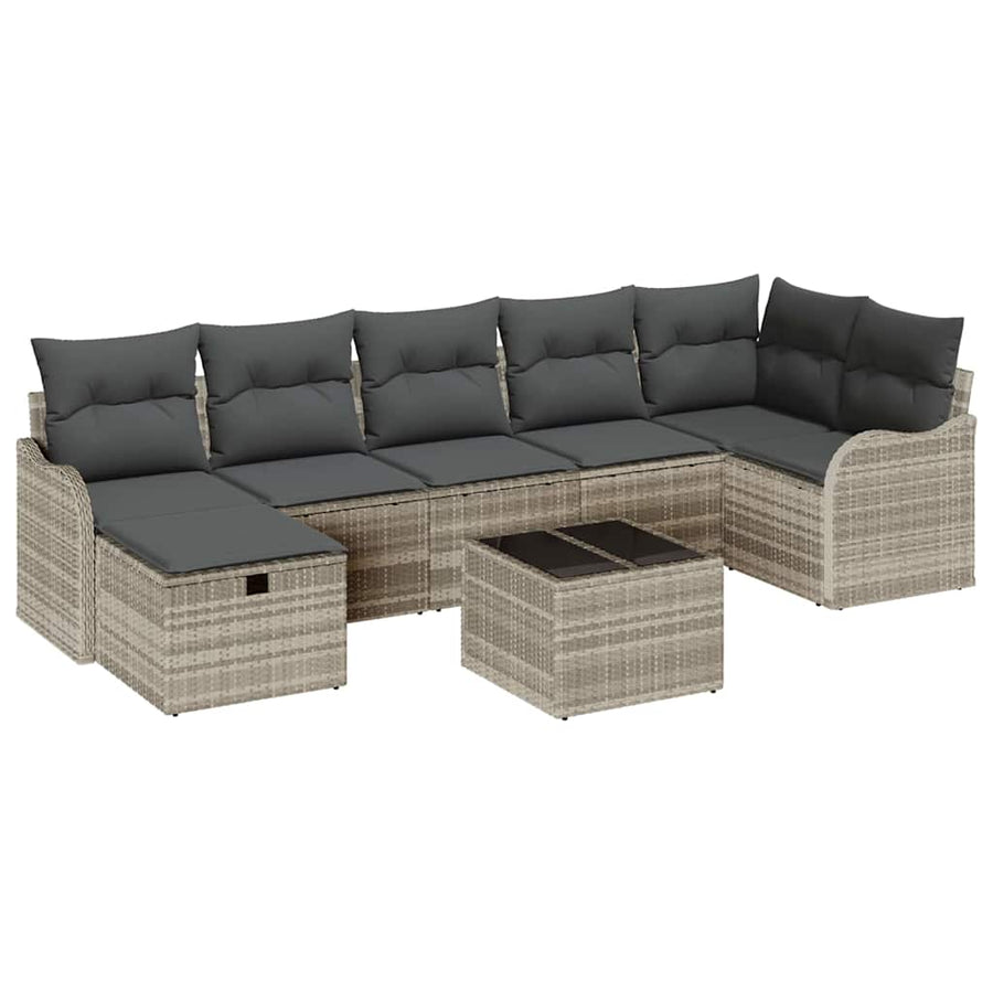 Tuin Sofa Set met kussen met opslag 8 pcs Lichtgrijs Poly riet