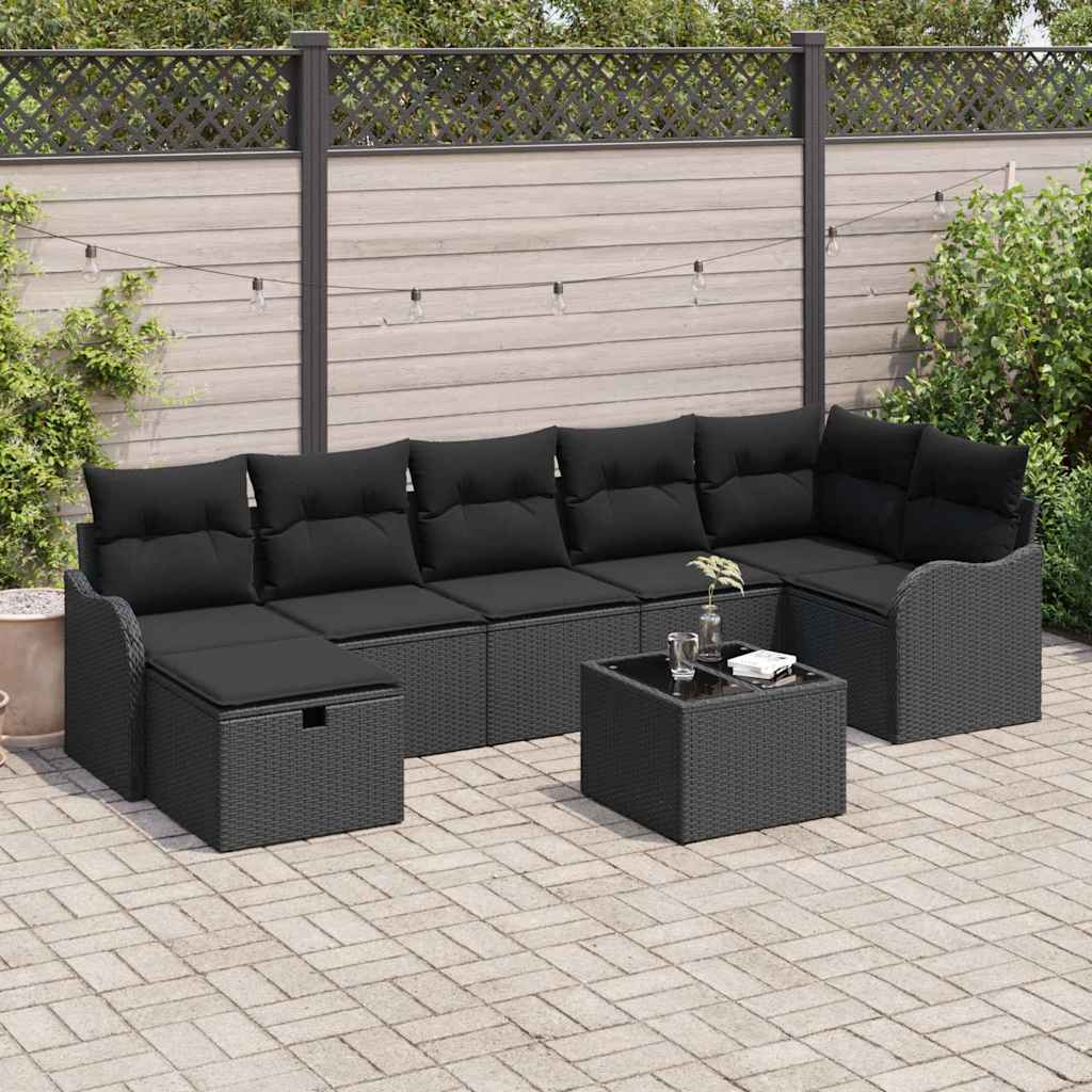 Tuin Sofa Set met kussen met opslag 8 pcs Zwart Poly riet