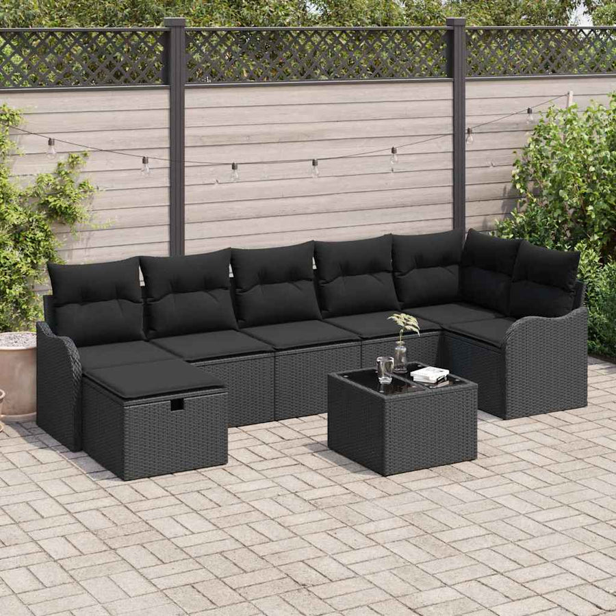 Tuin Sofa Set met kussen met opslag 8 pcs Zwart Poly riet