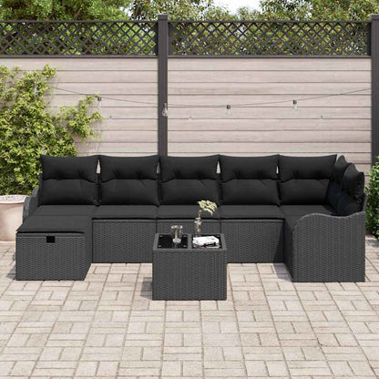 Tuin Sofa Set met kussen met opslag 8 pcs Zwart Poly riet