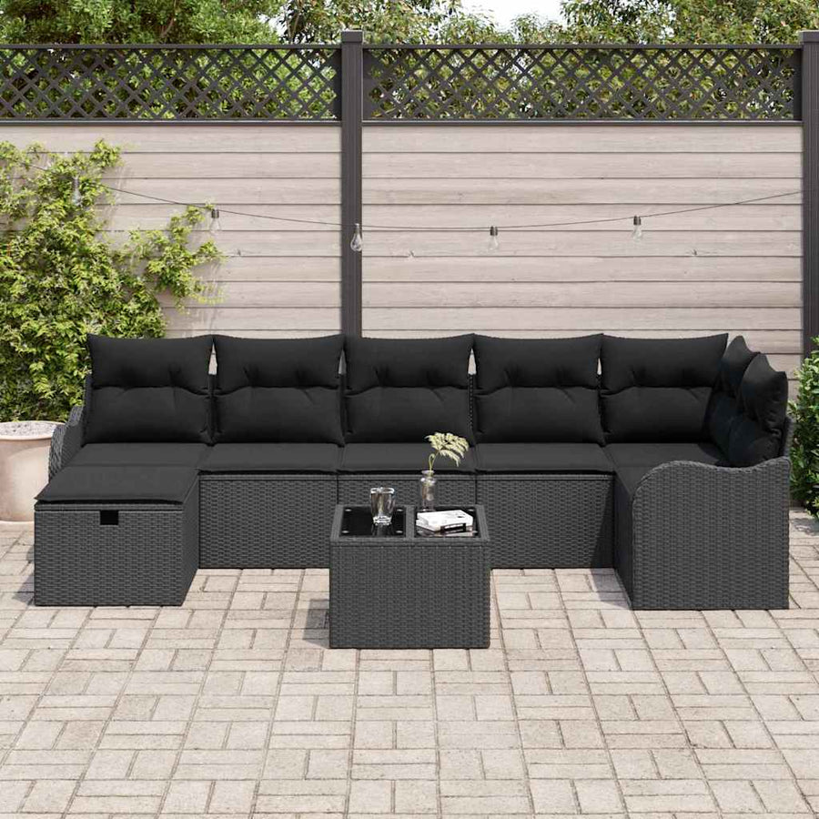 Tuin Sofa Set met kussen met opslag 8 pcs Zwart Poly riet
