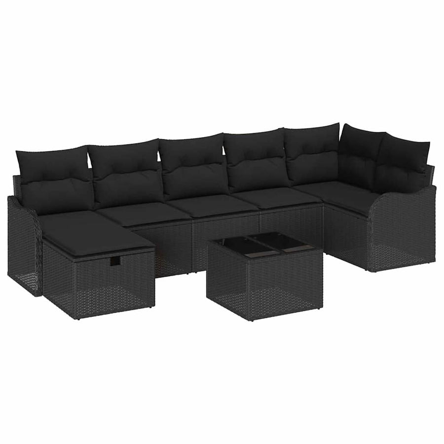 Tuin Sofa Set met kussen met opslag 8 pcs Zwart Poly riet