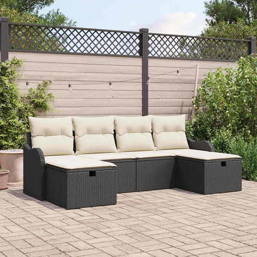 Tuin Sofa Set met kussen met opslag 6 pcs Zwart Poly riet