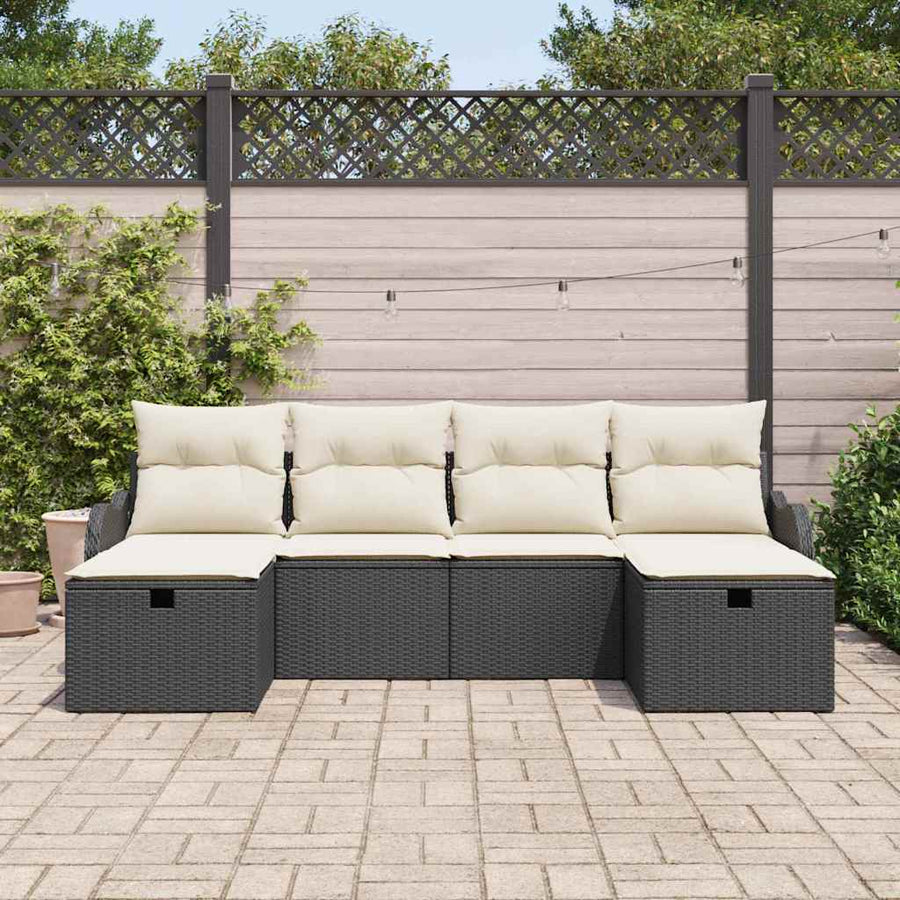 Tuin Sofa Set met kussen met opslag 6 pcs Zwart Poly riet