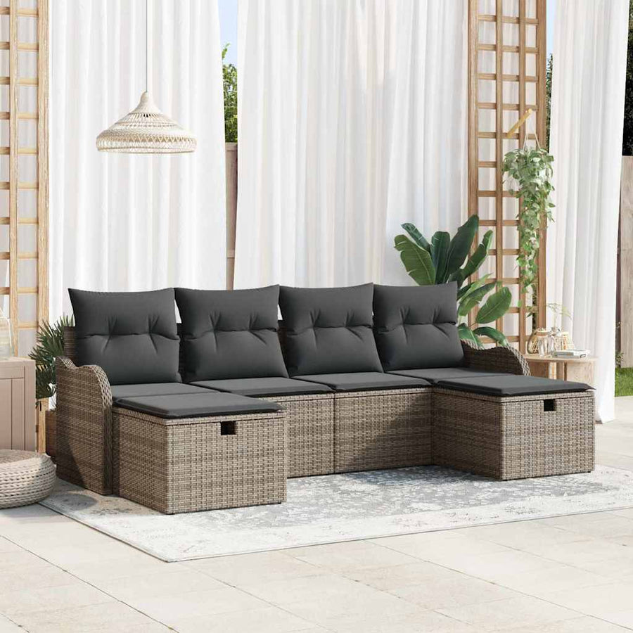 Tuin Sofa Set Met Kussen Met Opslag 6 Pcs Poly Riet Grijs Donkergrijs