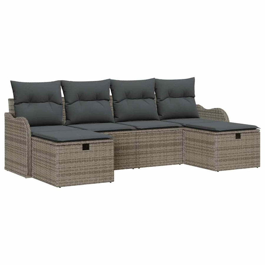 Tuin Sofa Set Met Kussen Met Opslag 6 Pcs Poly Riet Grijs Donkergrijs