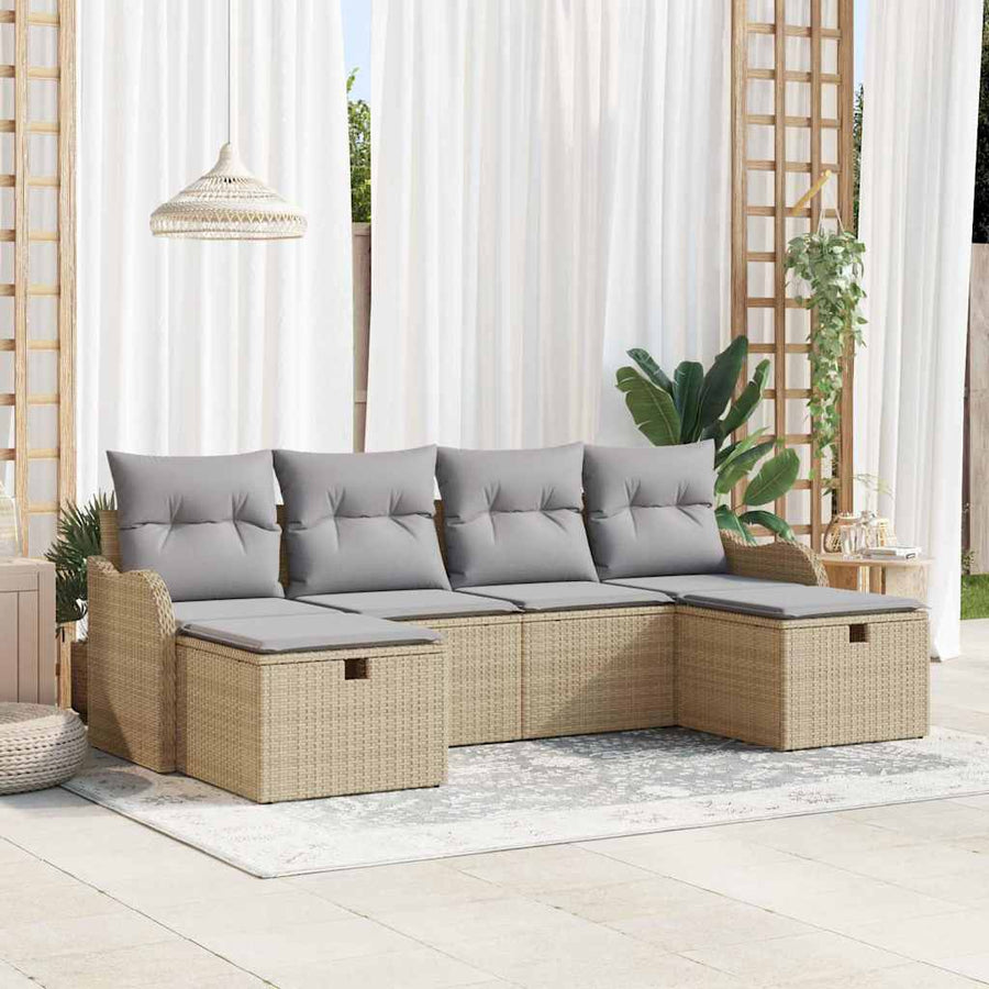 Tuin Sofa Set met kussen met opslag 6 pcs Beige poly rattan