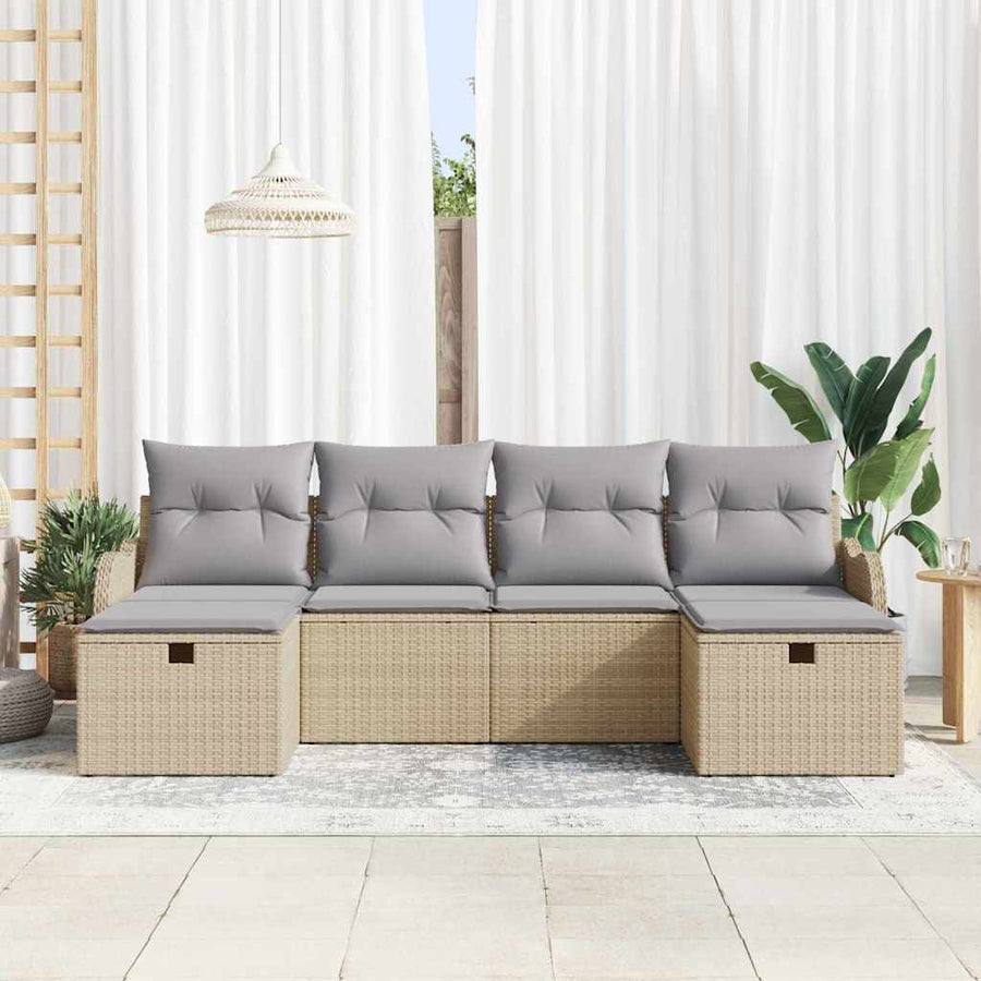 Tuin Sofa Set met kussen met opslag 6 pcs Beige poly rattan