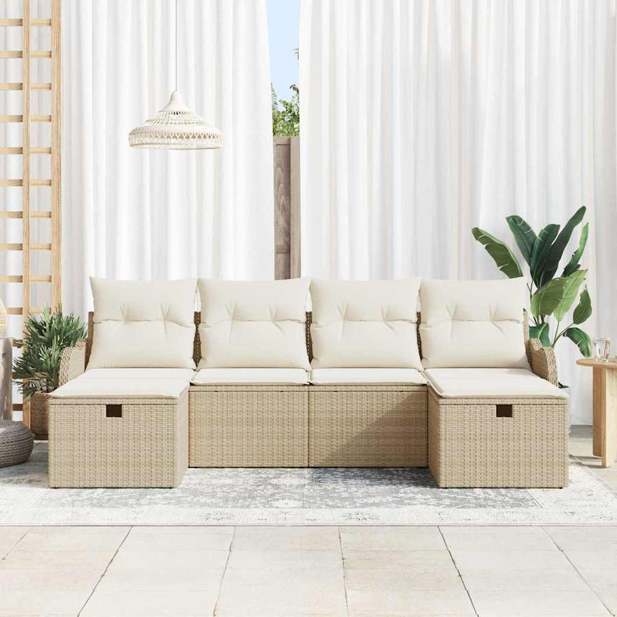 Tuin Sofa Set met kussen met opslag 6 pcs Beige Poly riet