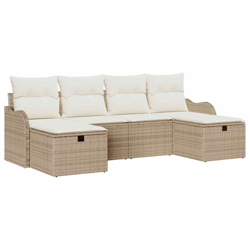 Tuin Sofa Set met kussen met opslag 6 pcs Beige Poly riet