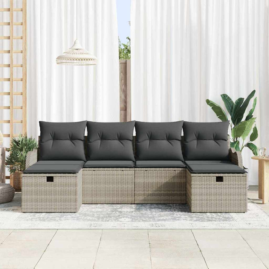 Tuin Sofa Set met kussen met opslag 6 pcs Lichtgrijs Poly riet