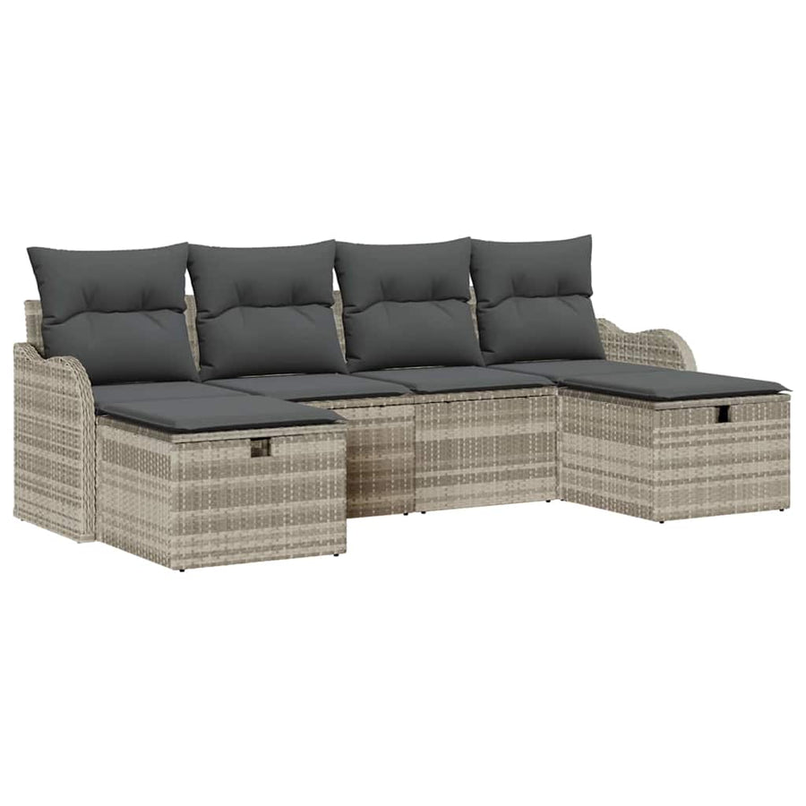 Tuin Sofa Set met kussen met opslag 6 pcs Lichtgrijs Poly riet