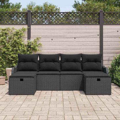 Tuin Sofa Set met kussen met opslag 6 pcs Zwart Poly riet