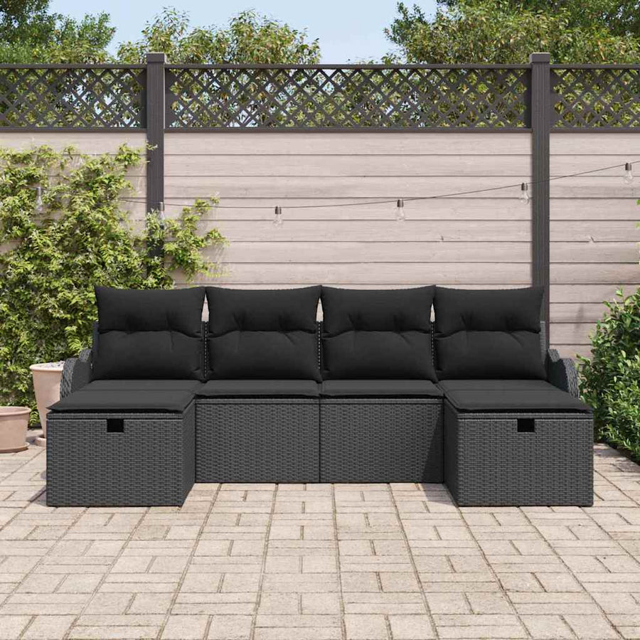 Tuin Sofa Set met kussen met opslag 6 pcs Zwart Poly riet
