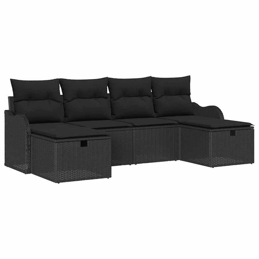 Tuin Sofa Set met kussen met opslag 6 pcs Zwart Poly riet