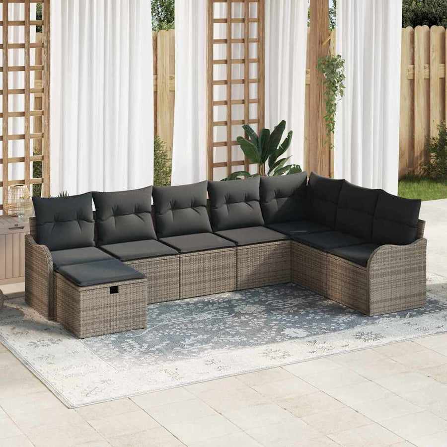 Tuin Sofa Set Met Kussen Met Opslag 8 Pcs Poly Rattan Grijs Donkergrijs zonder tafel