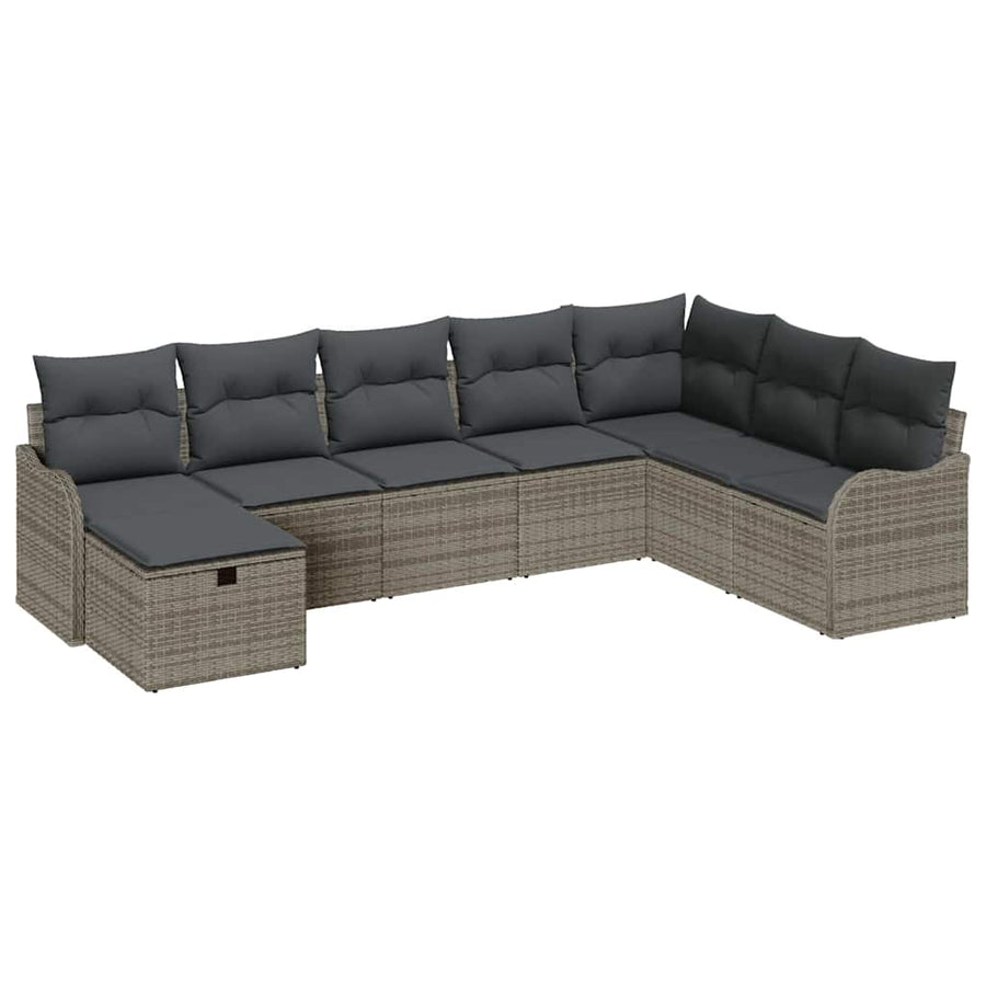 Tuin Sofa Set Met Kussen Met Opslag 8 Pcs Poly Rattan Grijs Donkergrijs zonder tafel