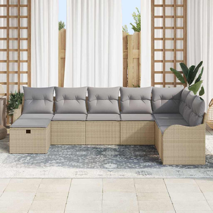 Tuin Sofa Set Met Kussen Met Opslag 8 Pcs Poly Riet Beige Lichtgrijs zonder tafel