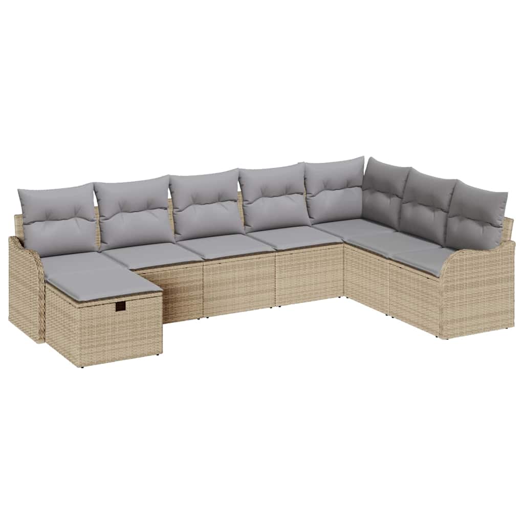 Tuin Sofa Set Met Kussen Met Opslag 8 Pcs Poly Riet Beige Lichtgrijs zonder tafel