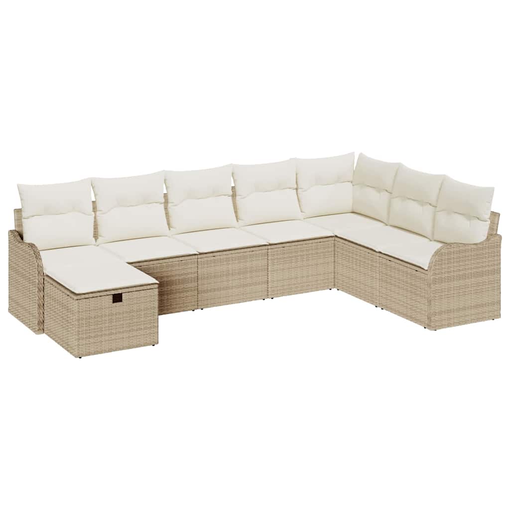 Tuin Sofa Set met kussen met opslag 8 pcs Beige Poly riet