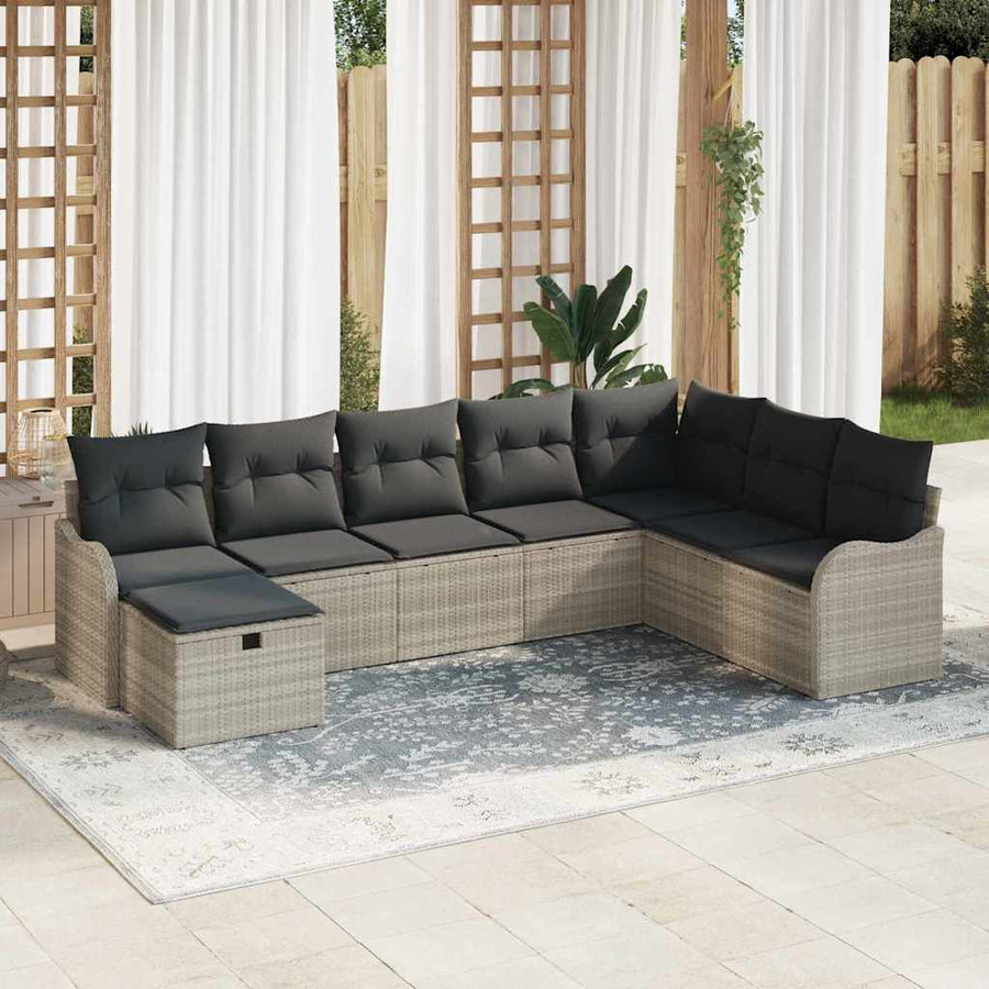 Tuin Sofa Set met kussen met opslag 8 pcs Lichtgrijs Poly riet