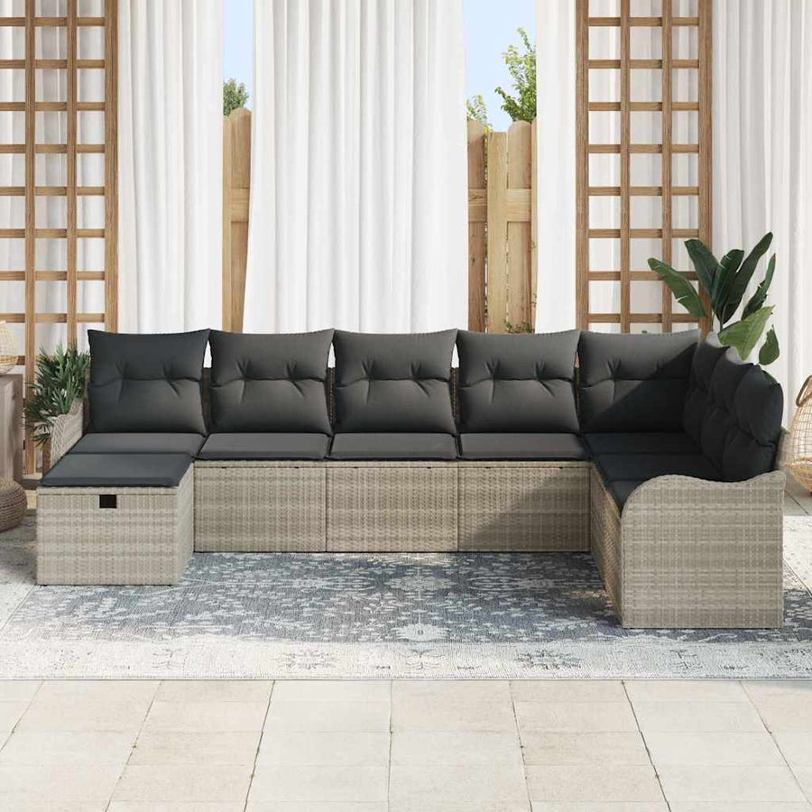 Tuin Sofa Set met kussen met opslag 8 pcs Lichtgrijs Poly riet