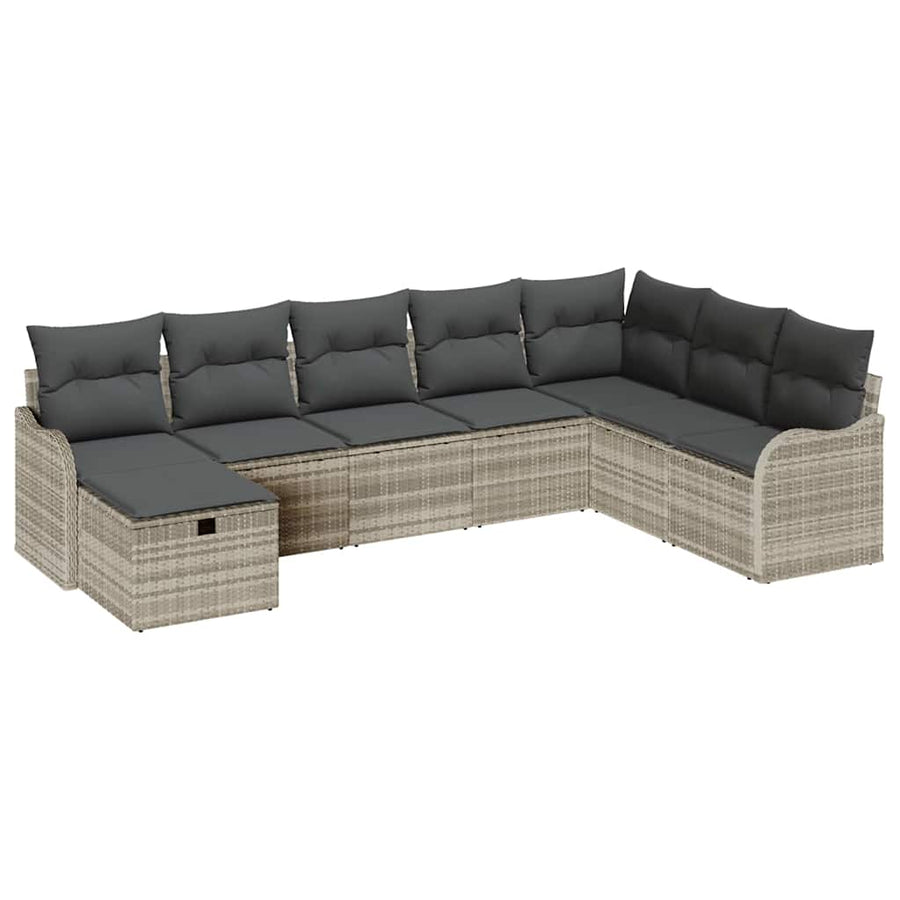 Tuin Sofa Set met kussen met opslag 8 pcs Lichtgrijs Poly riet
