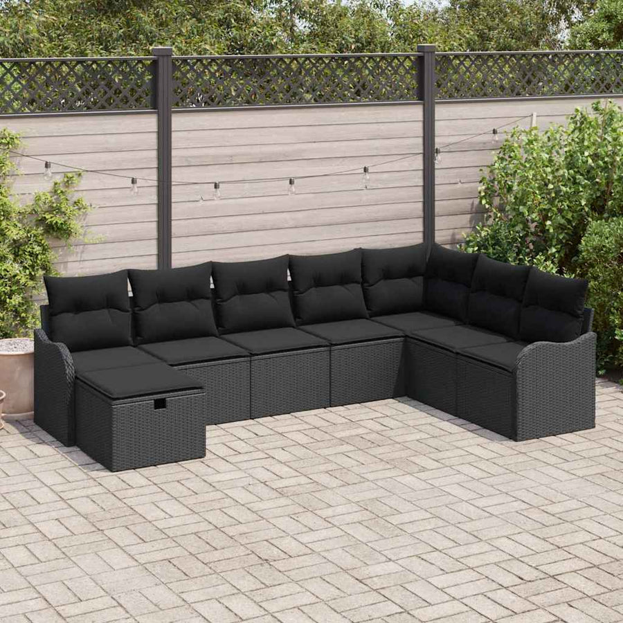 Tuin Sofa Set met kussen met opslag 8 pcs Zwart Poly riet