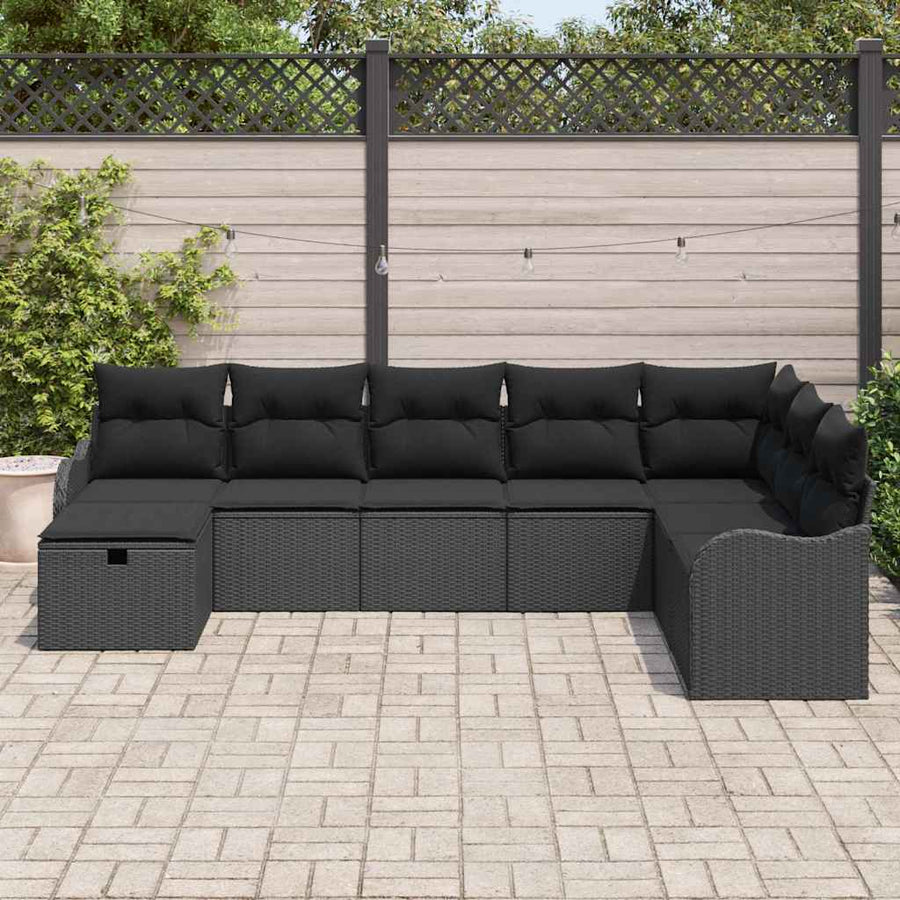 Tuin Sofa Set met kussen met opslag 8 pcs Zwart Poly riet