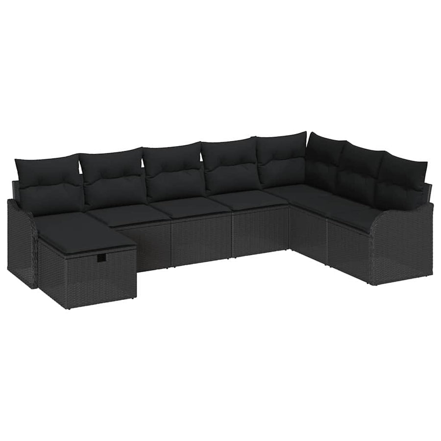 Tuin Sofa Set met kussen met opslag 8 pcs Zwart Poly riet
