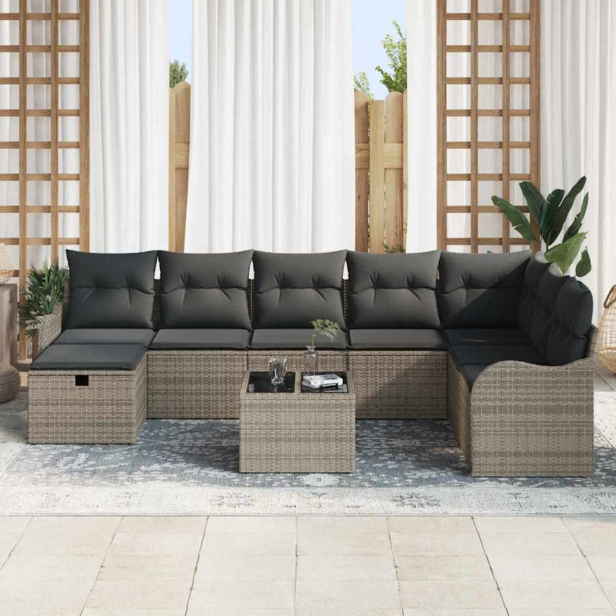 Tuin Sofa Set Met Kussen Met Opslag 9 Pcs Poly Riet Grijs Donkergrijs met tafel