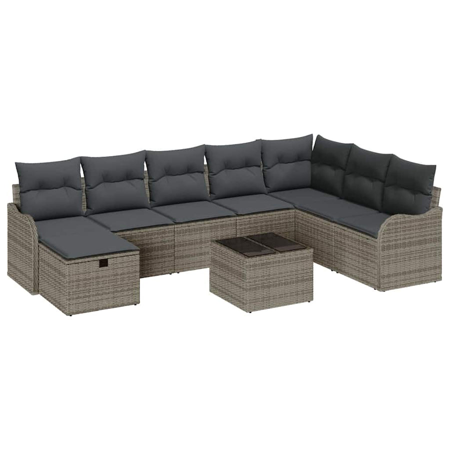 Tuin Sofa Set Met Kussen Met Opslag 9 Pcs Poly Riet Grijs Donkergrijs met tafel