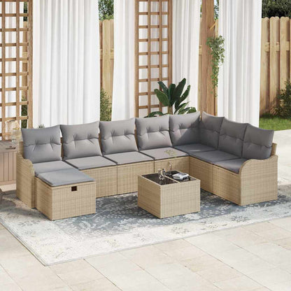 Tuin Sofa Set Met Kussen Met Opslag 9 Pcs Poly Riet Beige Lichtgrijs met tafel
