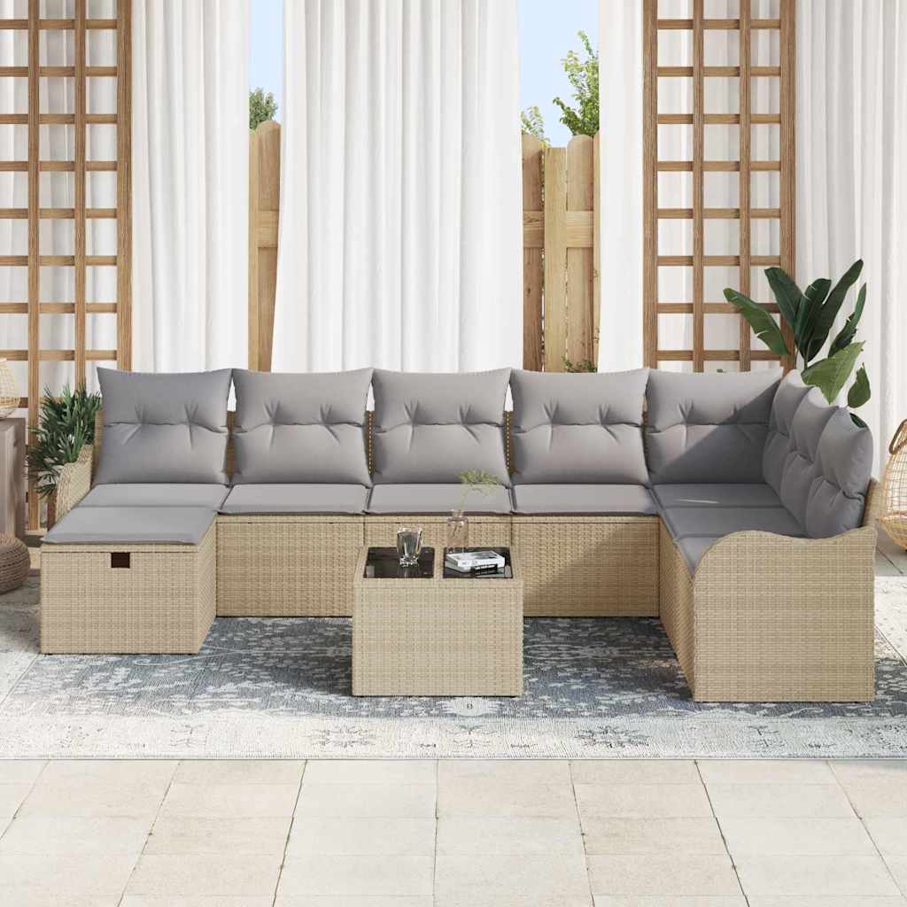 Tuin Sofa Set Met Kussen Met Opslag 9 Pcs Poly Riet Beige Lichtgrijs met tafel