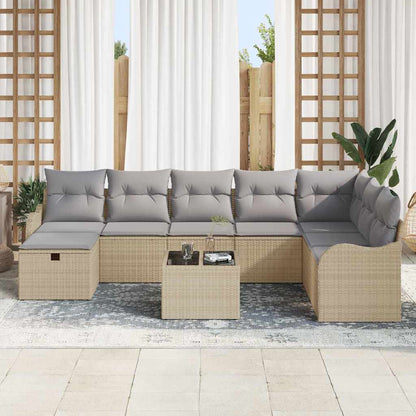 Tuin Sofa Set Met Kussen Met Opslag 9 Pcs Poly Riet Beige Lichtgrijs met tafel