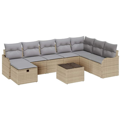Tuin Sofa Set Met Kussen Met Opslag 9 Pcs Poly Riet Beige Lichtgrijs met tafel