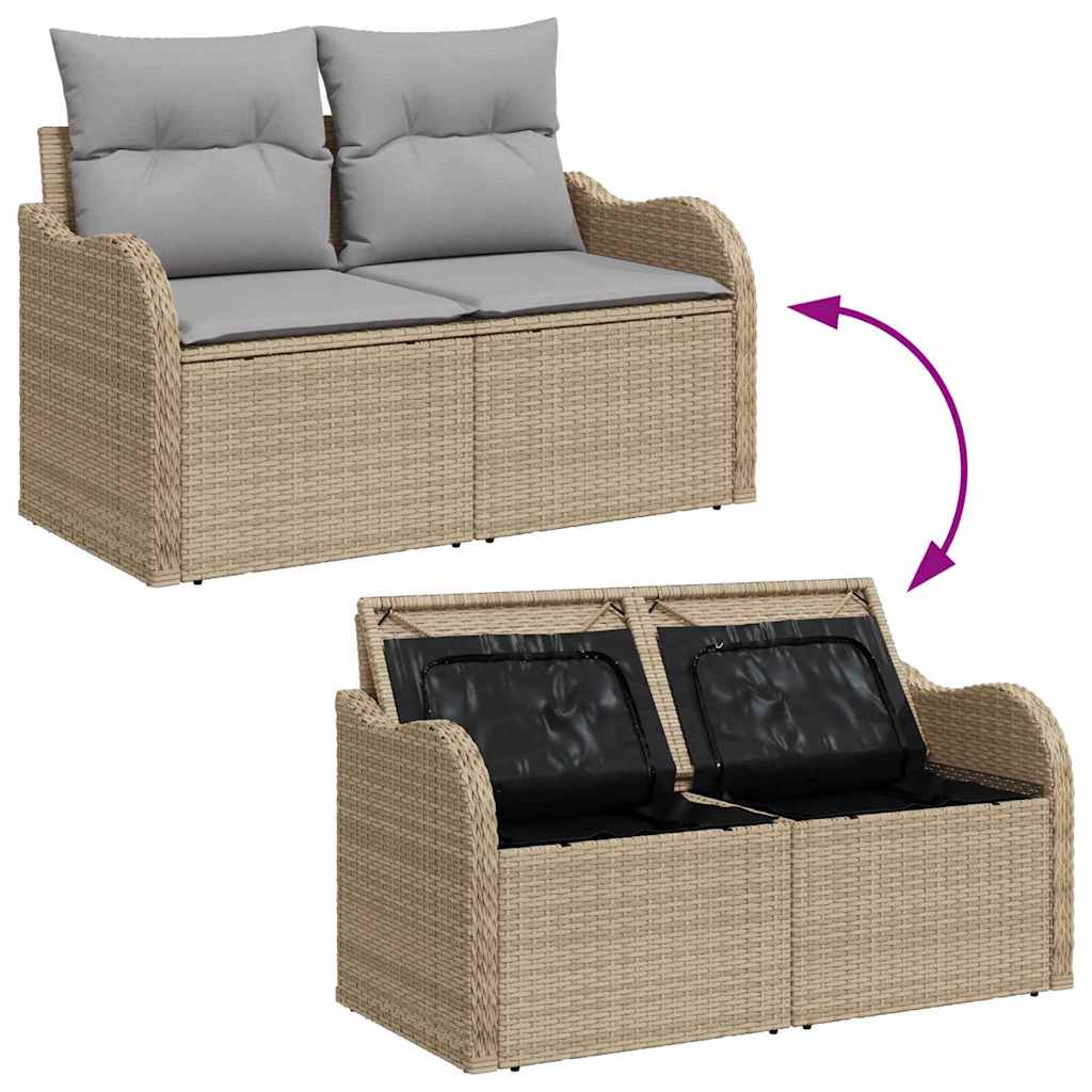 Tuin Sofa Set Met Kussen Met Opslag 9 Pcs Poly Riet Beige Lichtgrijs met tafel