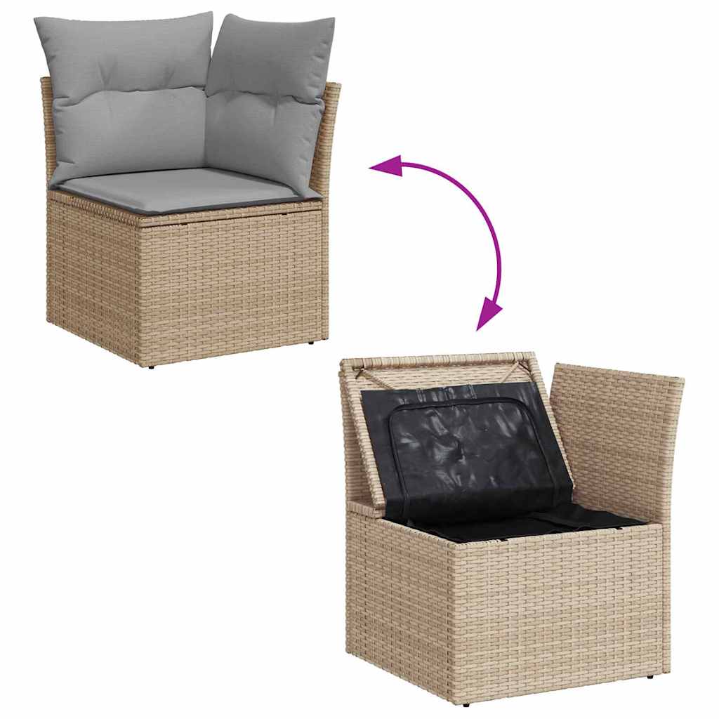 Tuin Sofa Set Met Kussen Met Opslag 9 Pcs Poly Riet Beige Lichtgrijs met tafel