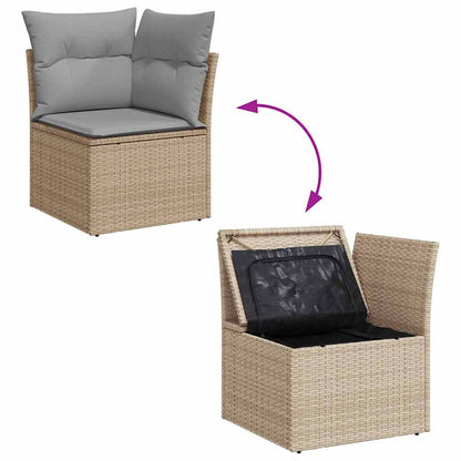 Tuin Sofa Set Met Kussen Met Opslag 9 Pcs Poly Riet Beige Lichtgrijs met tafel