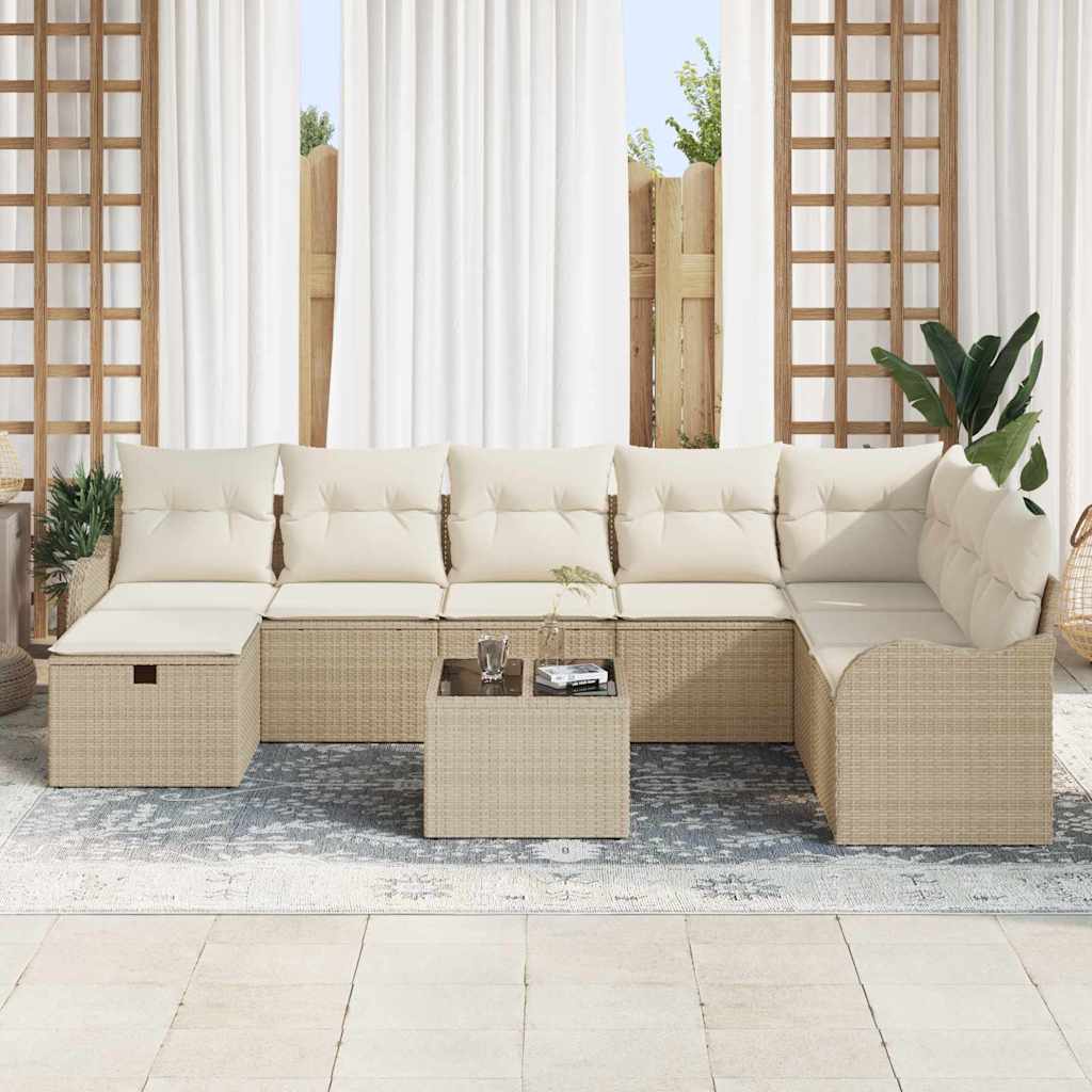 Tuin Sofa Set met kussen met opslag 9 pcs Beige Poly riet