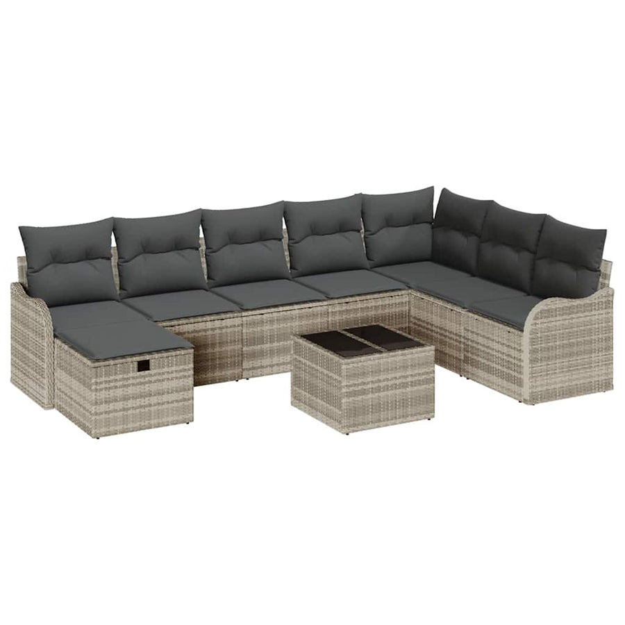Tuin Sofa Set met kussen met opslag 9 pcs Lichtgrijs Poly riet