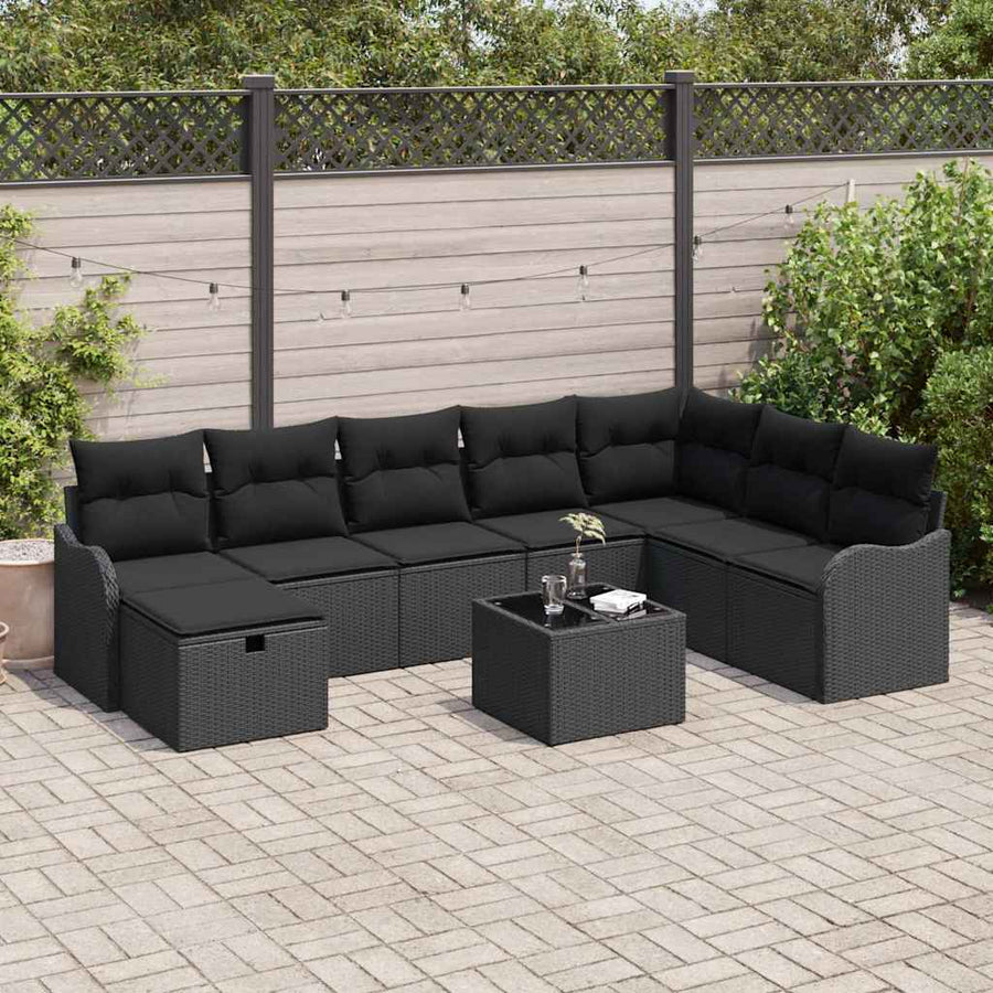 Tuin Sofa Set met kussen met opslag 9 pcs Zwart Poly riet