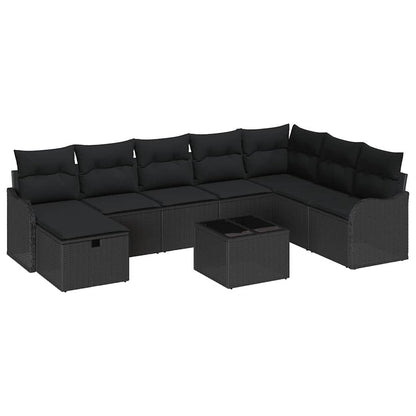 Tuin Sofa Set met kussen met opslag 9 pcs Zwart Poly riet