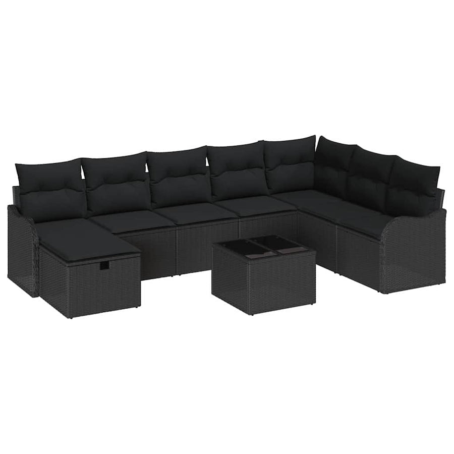 Tuin Sofa Set met kussen met opslag 9 pcs Zwart Poly riet
