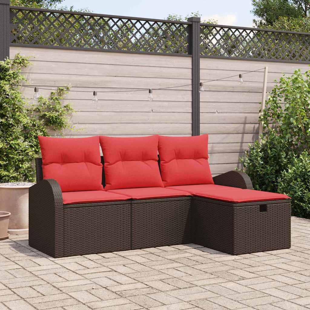 Tuin Sofa Set met kussen met opslag 4 pcs Bruin poly rattan