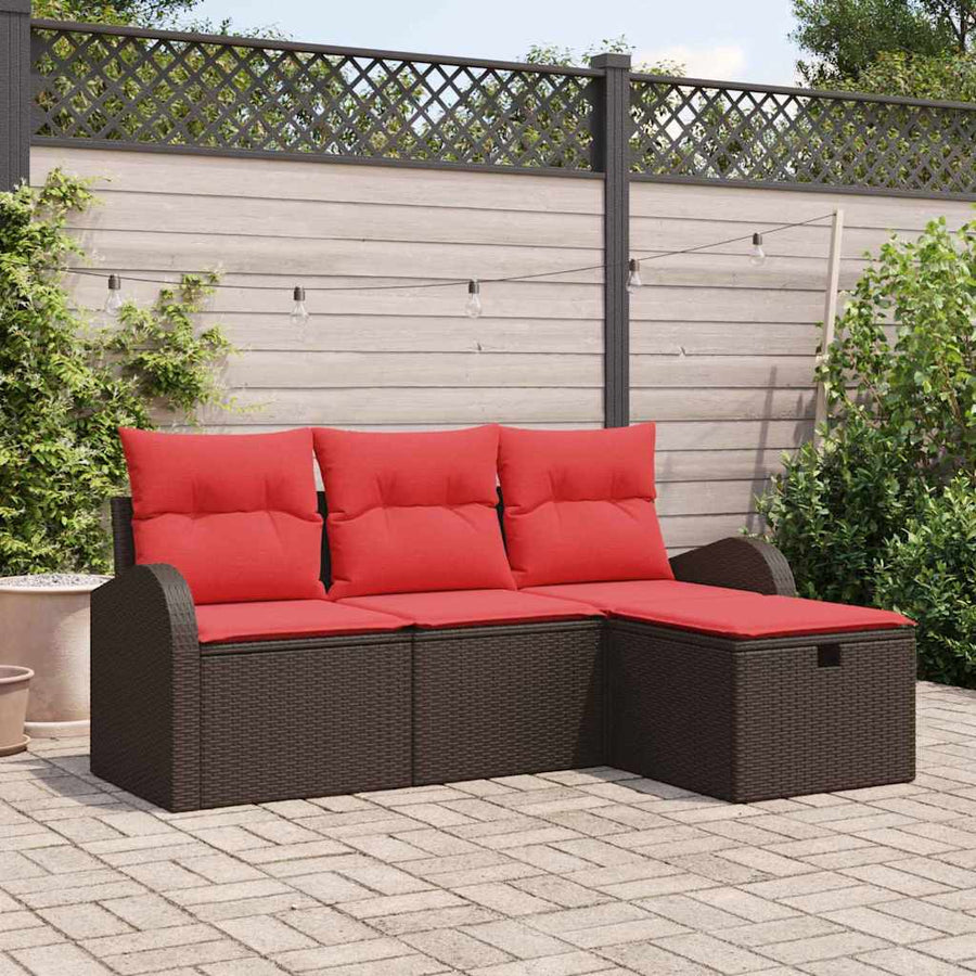 Tuin Sofa Set met kussen met opslag 4 pcs Bruin poly rattan