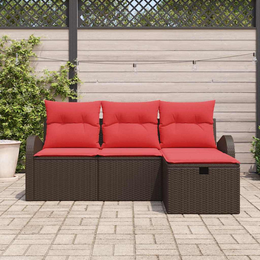 Tuin Sofa Set met kussen met opslag 4 pcs Bruin poly rattan