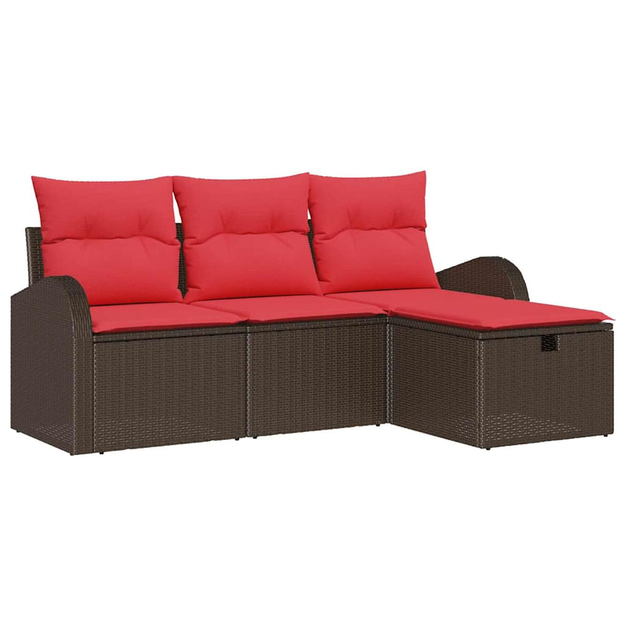 Tuin Sofa Set met kussen met opslag 4 pcs Bruin poly rattan