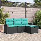 Tuinbankenset 4 personen poly rattan acaciahout zwart