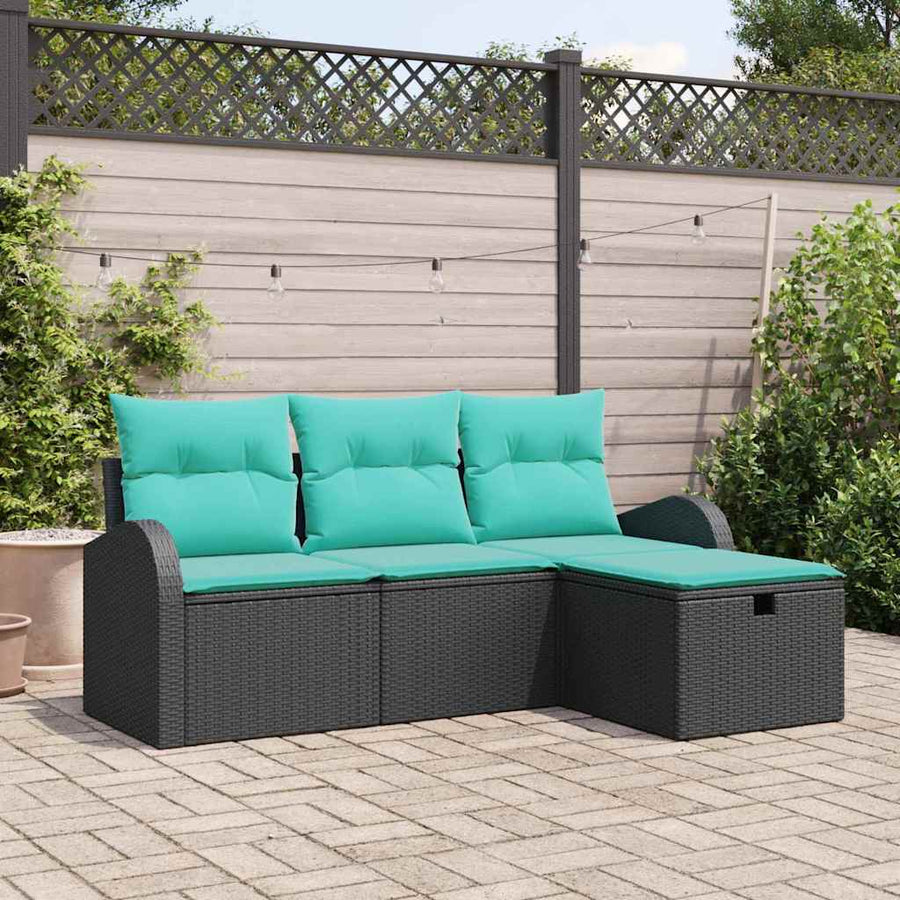 Tuin Sofa Set met kussen met opslag 4 pcs Zwart poly rattan